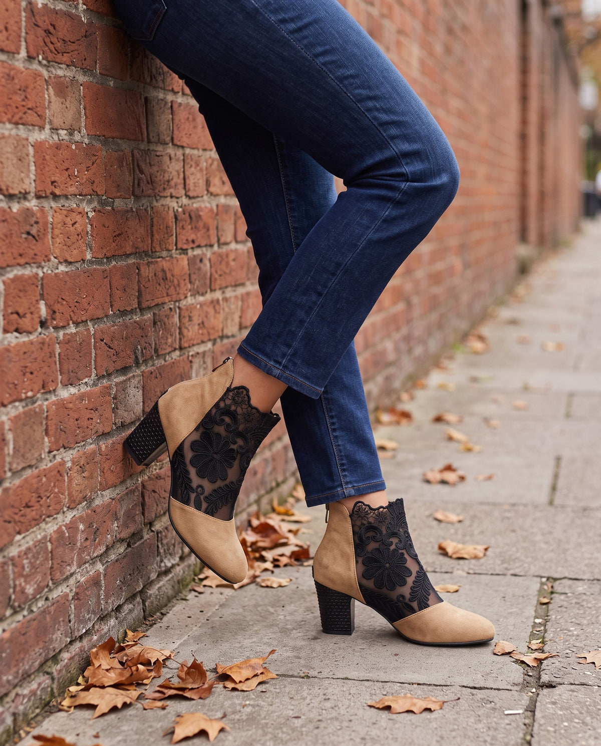nerissa-lace-mesh-block-heel-ankle-boots-women-s-tan-suede-look-back-zip-booties 6