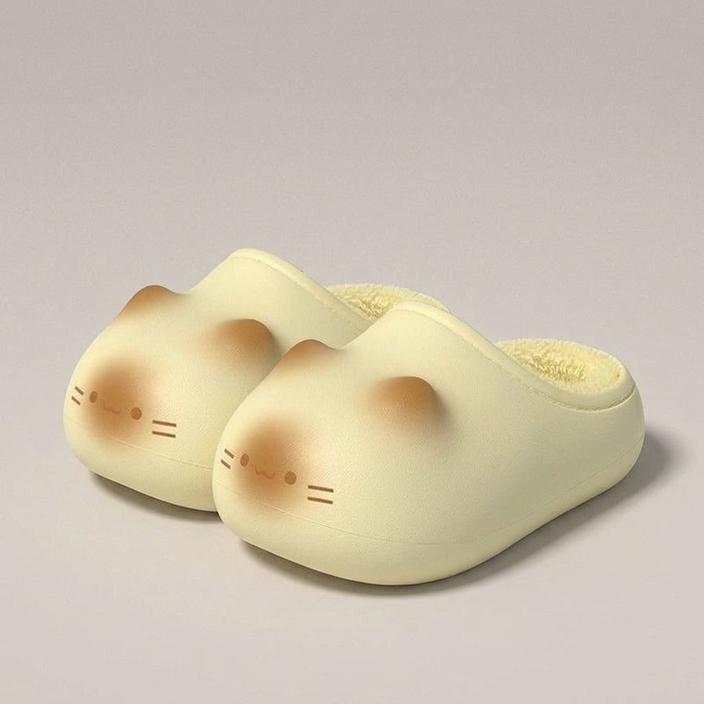 amara-cat-face-clog-slippers-women-s-yellow-fleece-lined-closed-toe-house-slippers 1