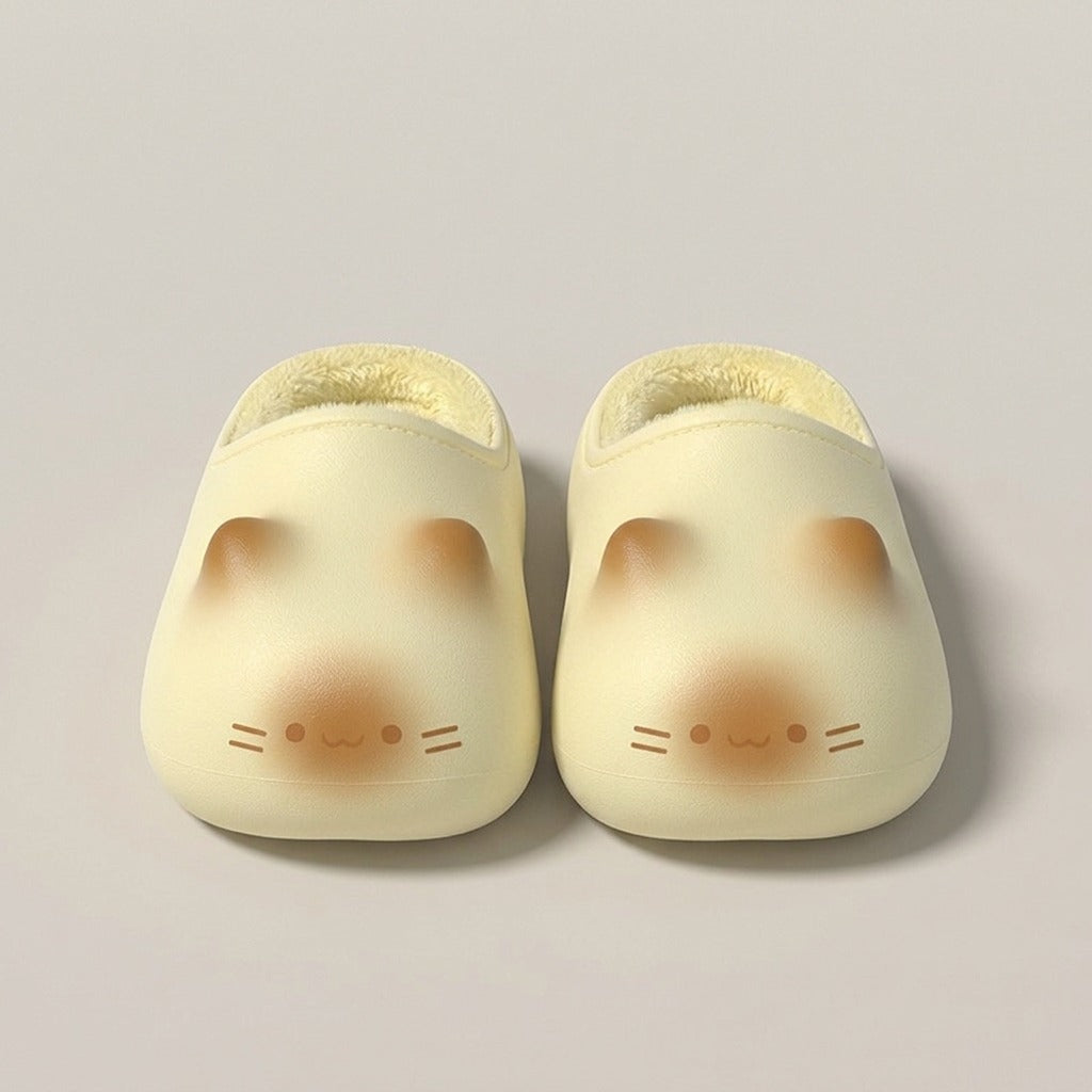 amara-cat-face-clog-slippers-women-s-yellow-fleece-lined-closed-toe-house-slippers 3