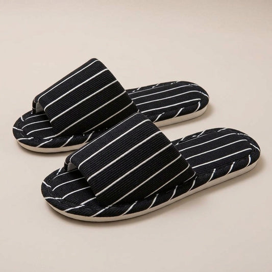 amelia-striped-linen-look-slide-slippers-women-s-black-and-white-open-toe-house-slippers 1