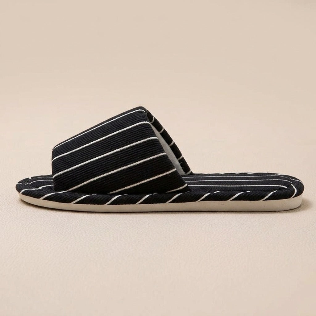 amelia-striped-linen-look-slide-slippers-women-s-black-and-white-open-toe-house-slippers 2