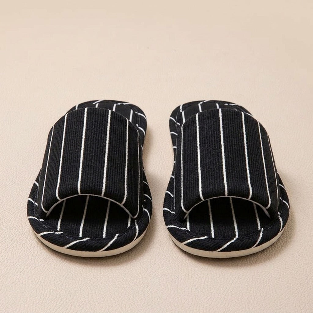 amelia-striped-linen-look-slide-slippers-women-s-black-and-white-open-toe-house-slippers 3