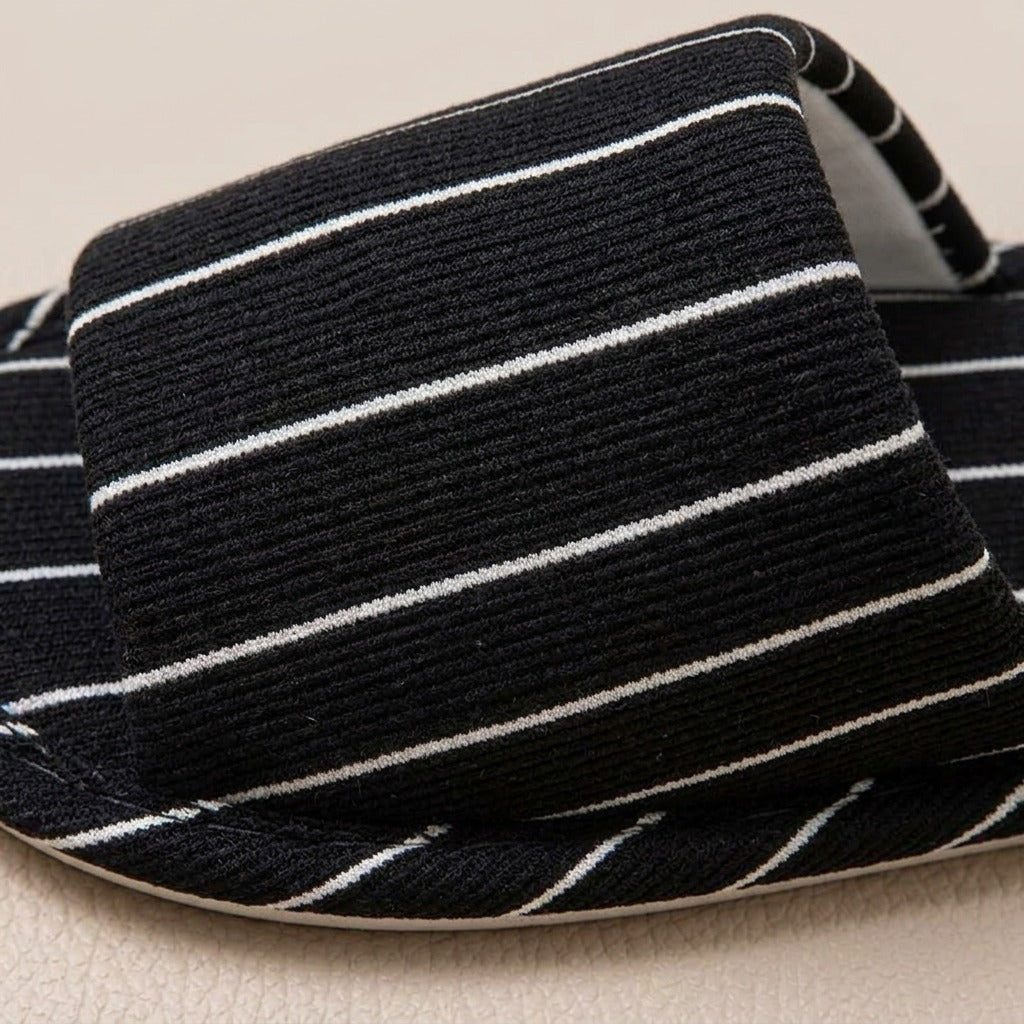 amelia-striped-linen-look-slide-slippers-women-s-black-and-white-open-toe-house-slippers 4