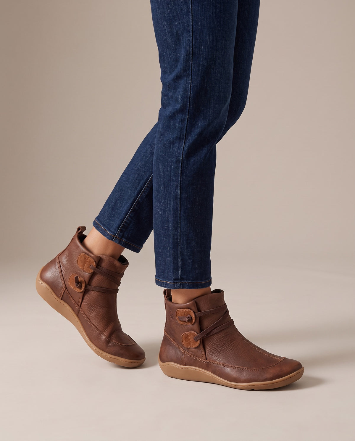 arden-button-tab-strap-ankle-boots-women-s-brown-leather-look-flat-booties 5