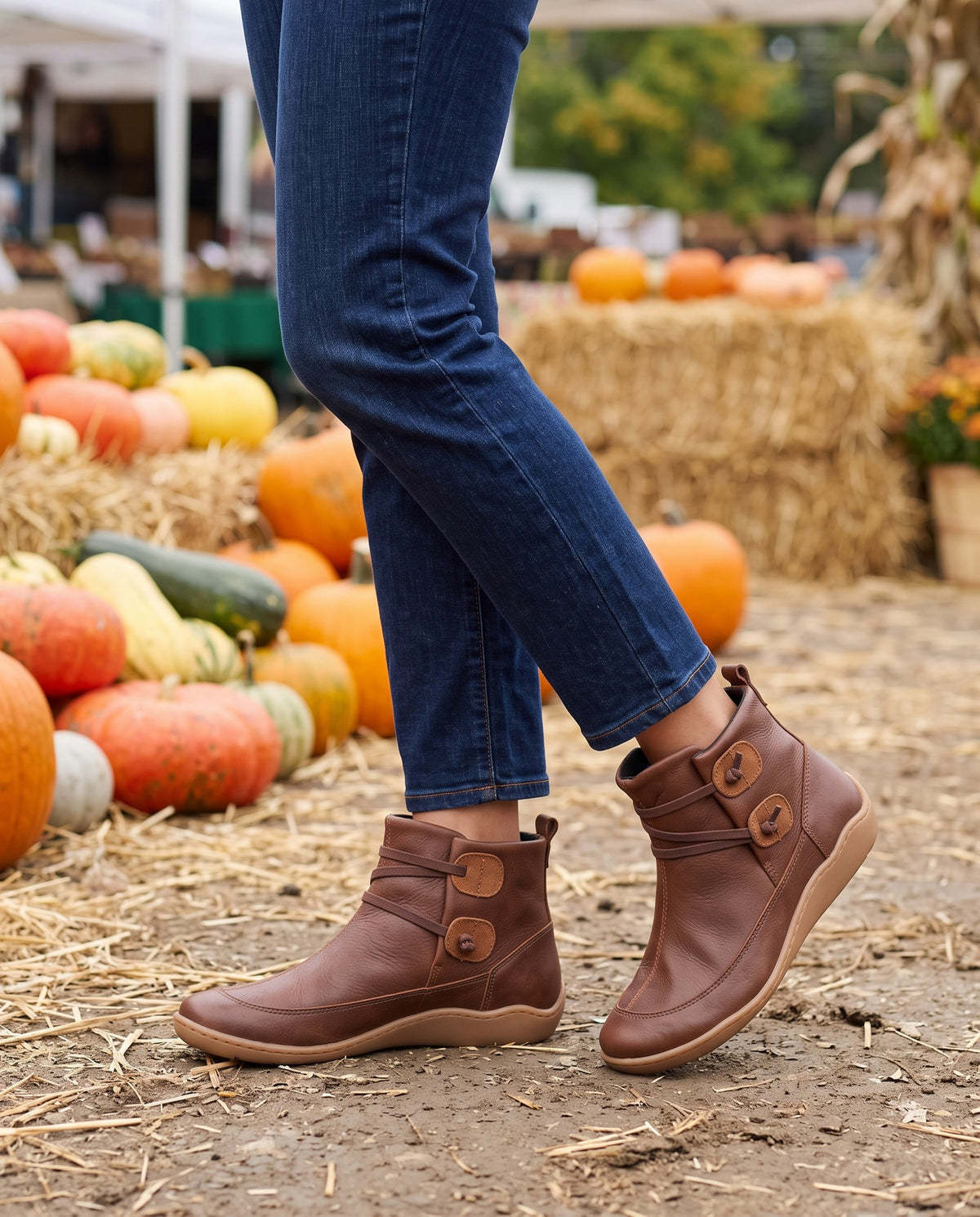 arden-button-tab-strap-ankle-boots-women-s-brown-leather-look-flat-booties 6