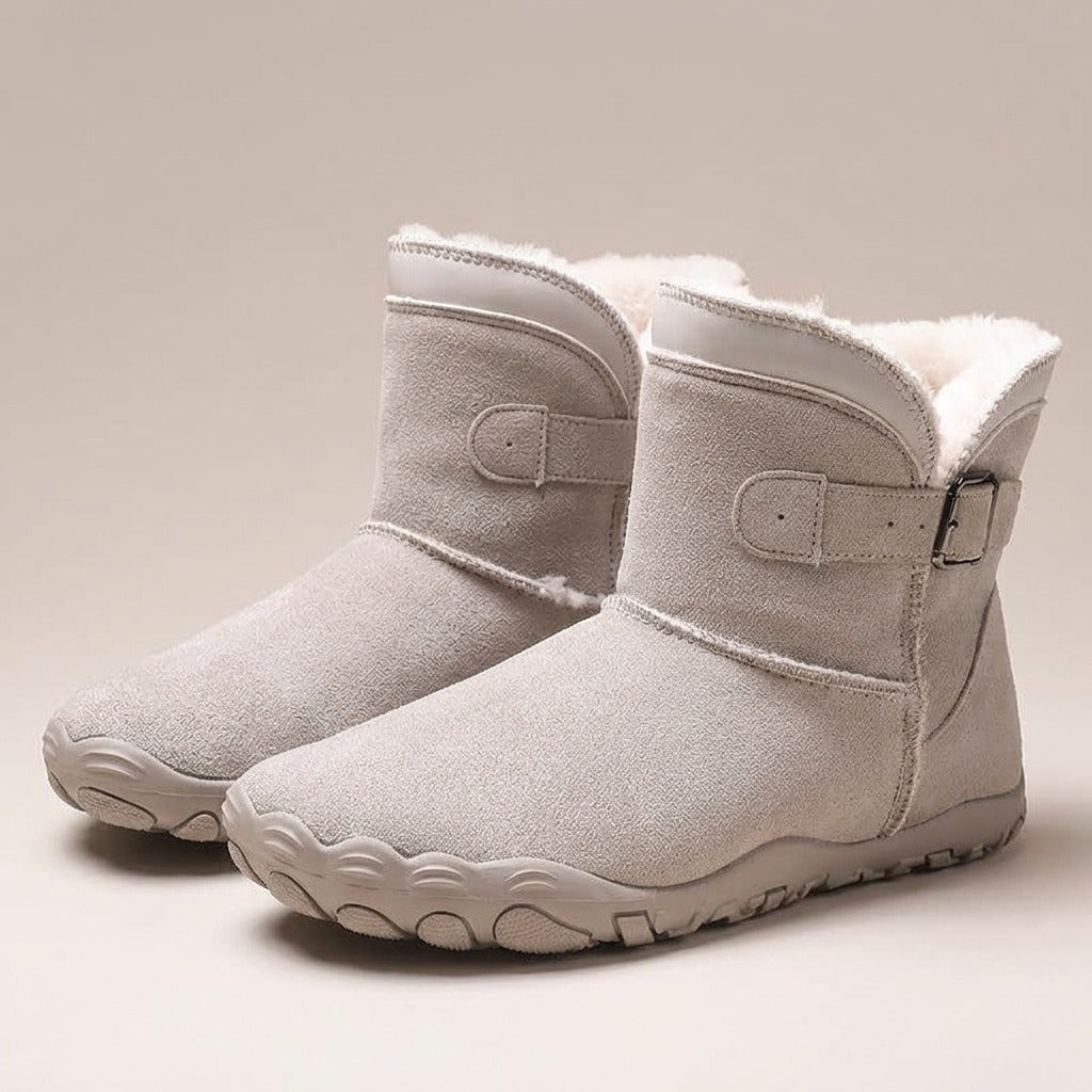 bess-fleece-lined-buckle-strap-ankle-boots-women-s-light-grey-suede-look-flat-winter-boots 1