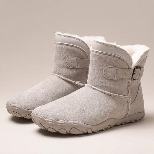 bess-fleece-lined-buckle-strap-ankle-boots-women-s-light-grey-suede-look-flat-winter-boots 1