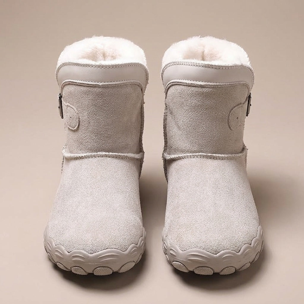 bess-fleece-lined-buckle-strap-ankle-boots-women-s-light-grey-suede-look-flat-winter-boots 3