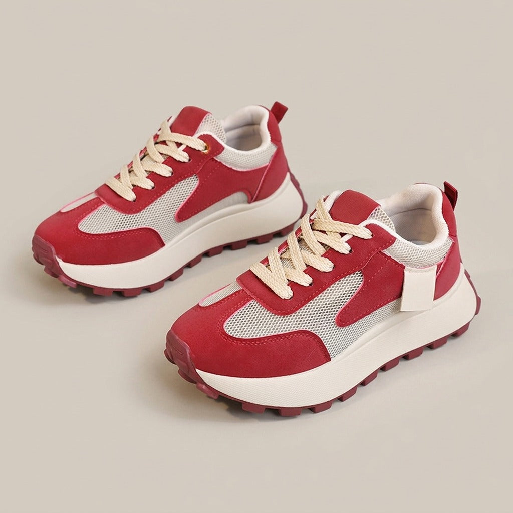 bria-retro-mesh-panel-platform-sneakers-women-s-red-and-cream-suede-look-lace-up-trainers 1