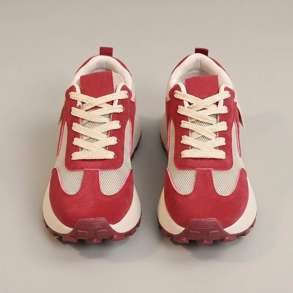 bria-retro-mesh-panel-platform-sneakers-women-s-red-and-cream-suede-look-lace-up-trainers 3