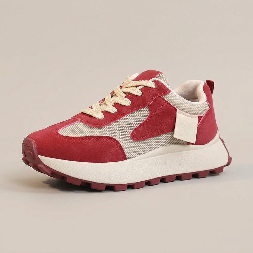 bria-retro-mesh-panel-platform-sneakers-women-s-red-and-cream-suede-look-lace-up-trainers 4