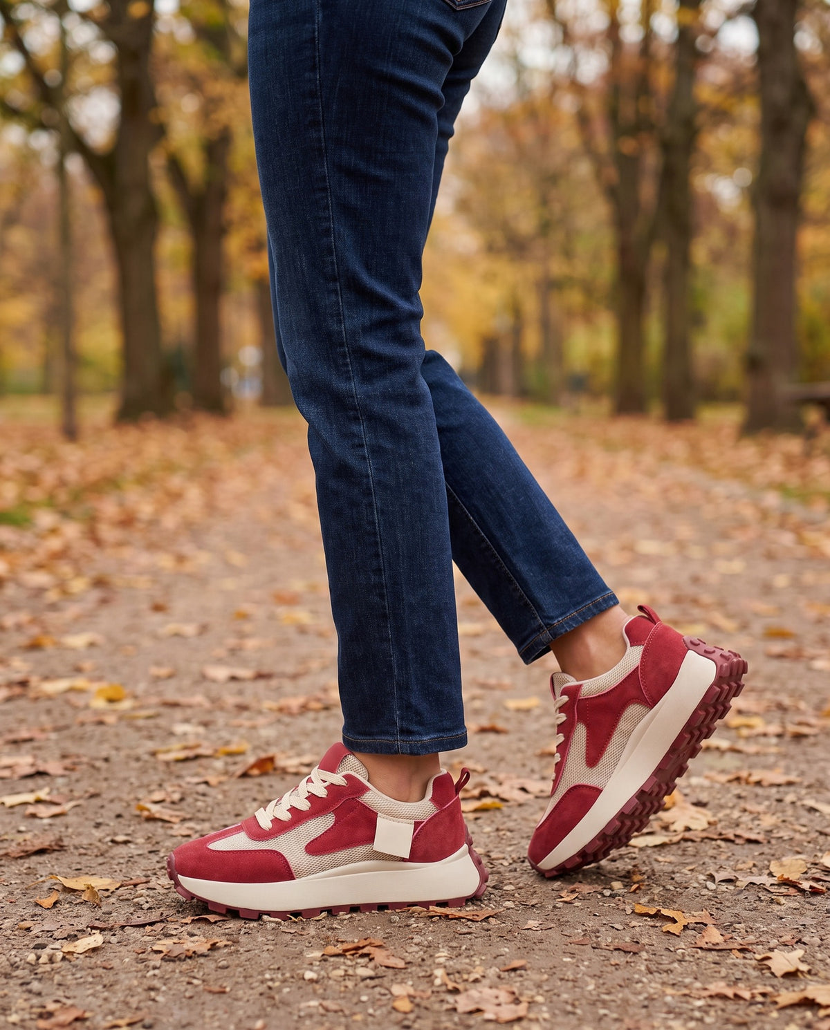 bria-retro-mesh-panel-platform-sneakers-women-s-red-and-cream-suede-look-lace-up-trainers 6