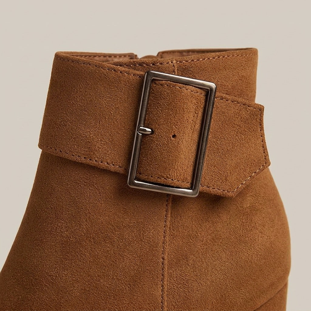 Close-up of the large gunmetal buckle on the Briar cuff