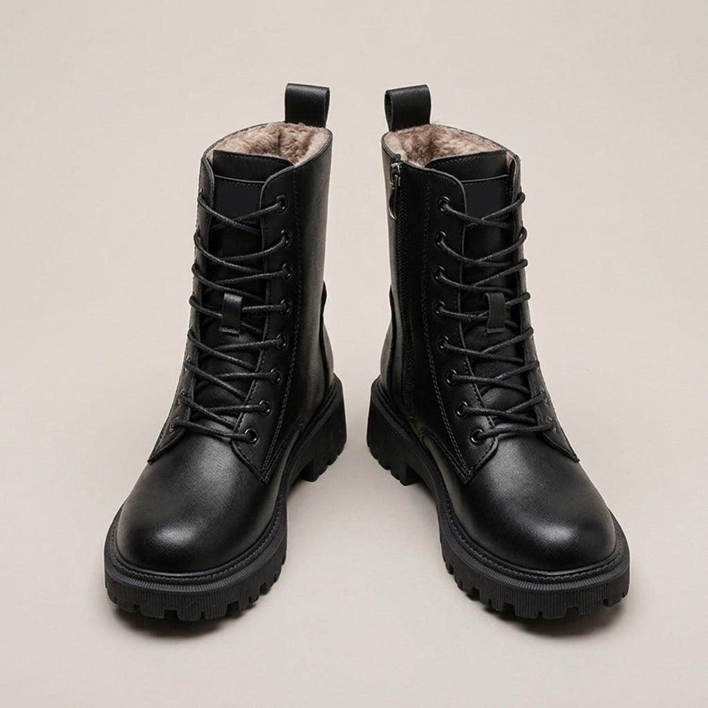 bridget-fur-lined-lace-up-combat-ankle-boots-women-s-black-leather-look-side-zip-lug-sole-winter-boots 3