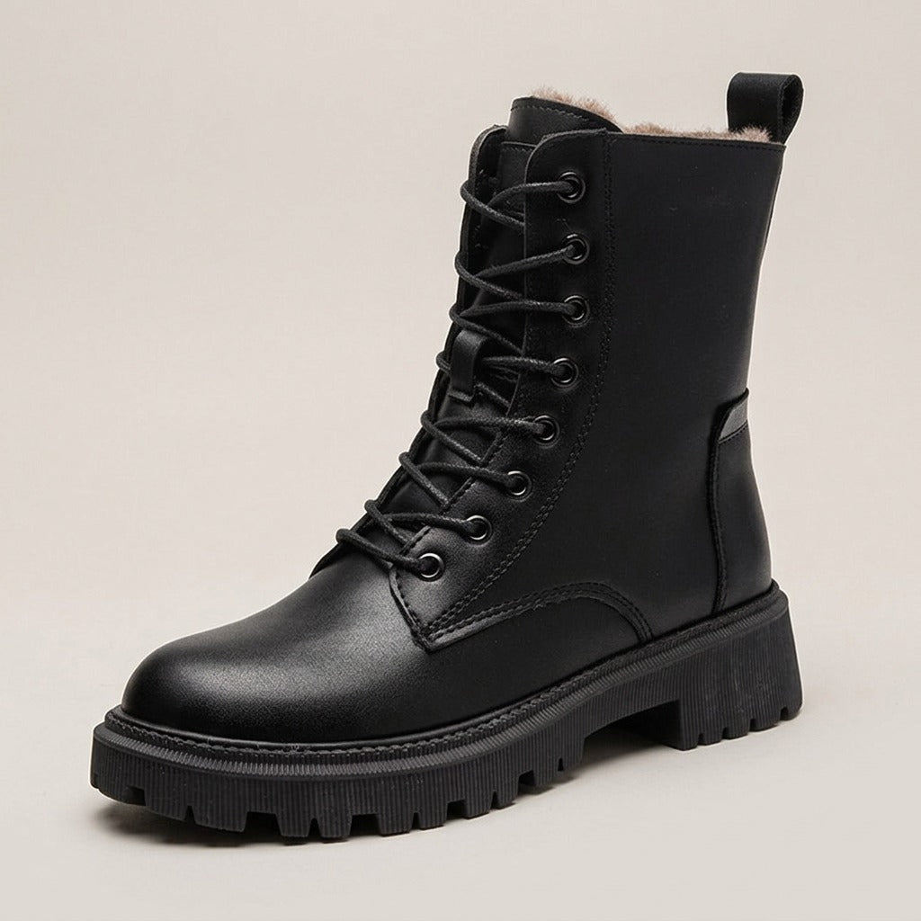 bridget-fur-lined-lace-up-combat-ankle-boots-women-s-black-leather-look-side-zip-lug-sole-winter-boots 4