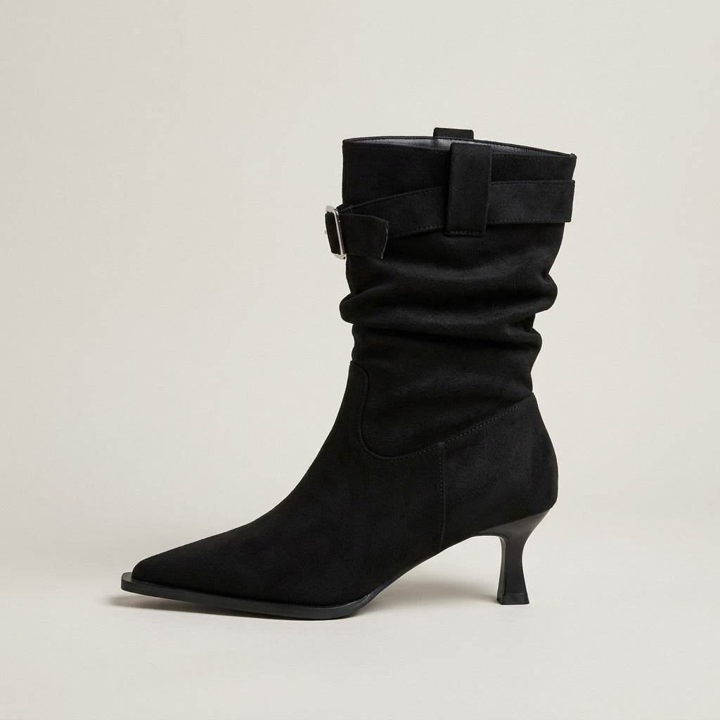 carla-slouchy-pointed-toe-buckle-boots-women-s-black-suede-look-kitten-heel-slouch-boots 2
