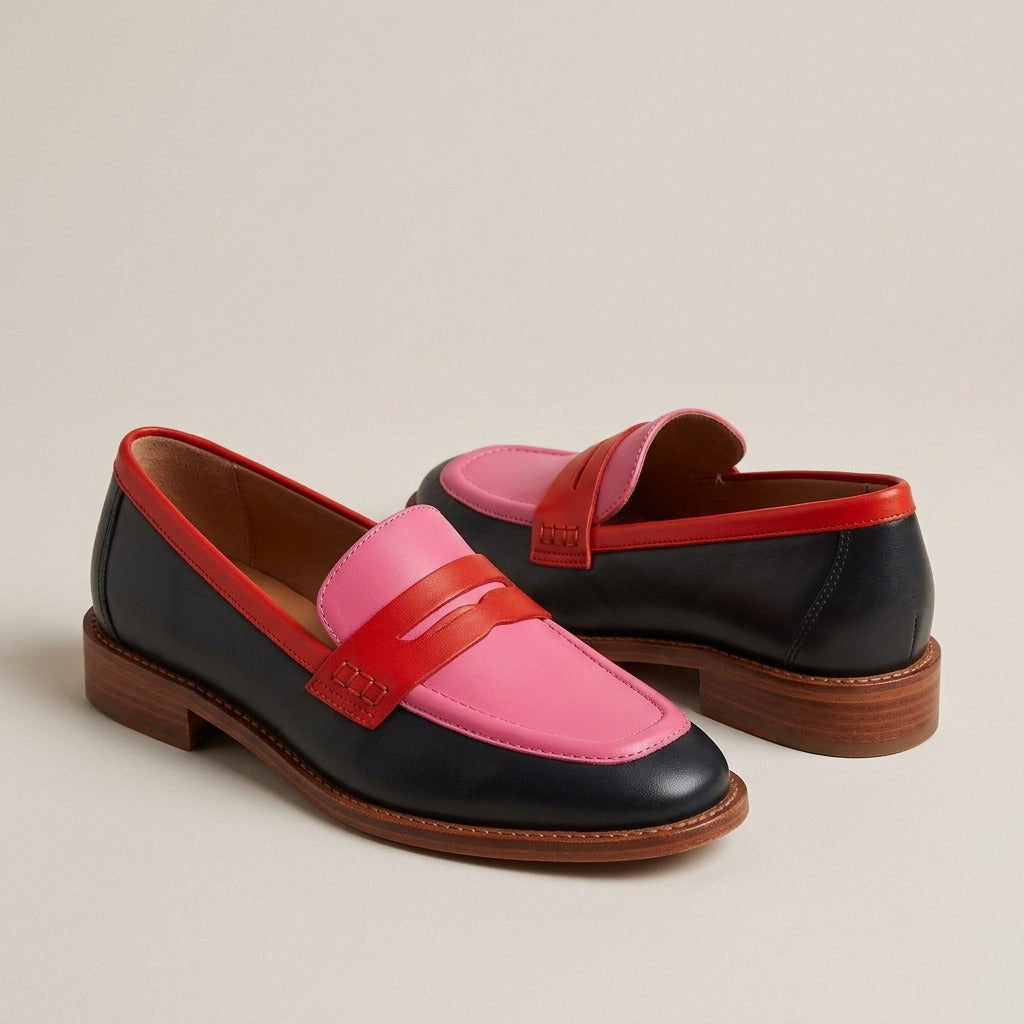 carys-colorblock-penny-loafers-women-s-pink-and-red-leather-look-loafers 1