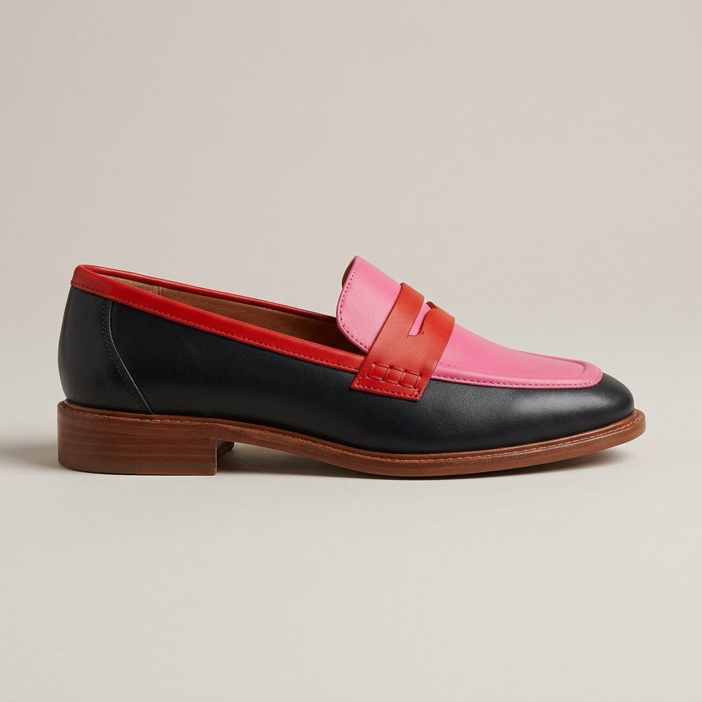 carys-colorblock-penny-loafers-women-s-pink-and-red-leather-look-loafers 2