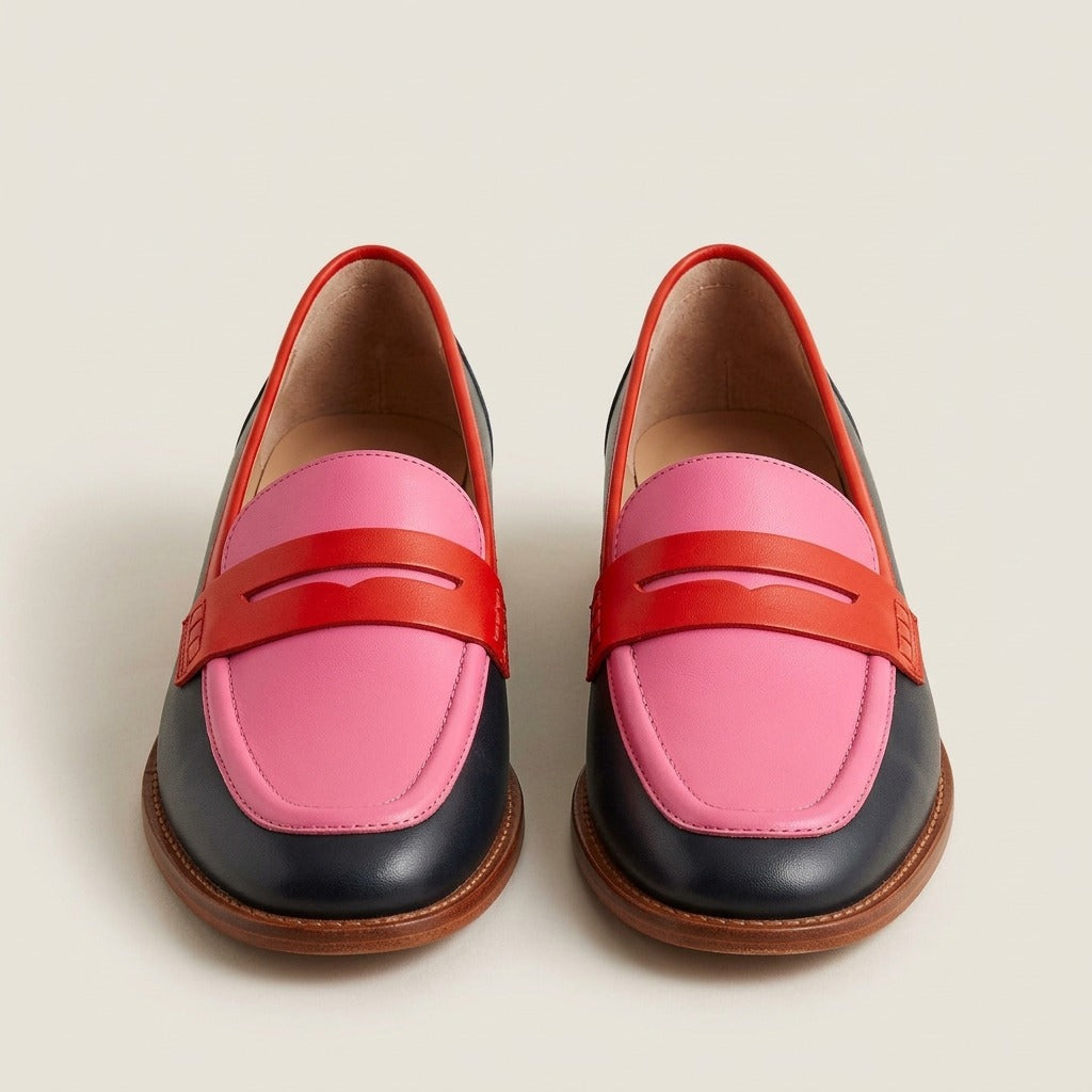 carys-colorblock-penny-loafers-women-s-pink-and-red-leather-look-loafers 3