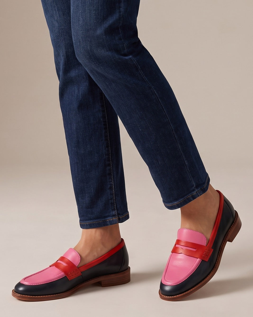 carys-colorblock-penny-loafers-women-s-pink-and-red-leather-look-loafers 5
