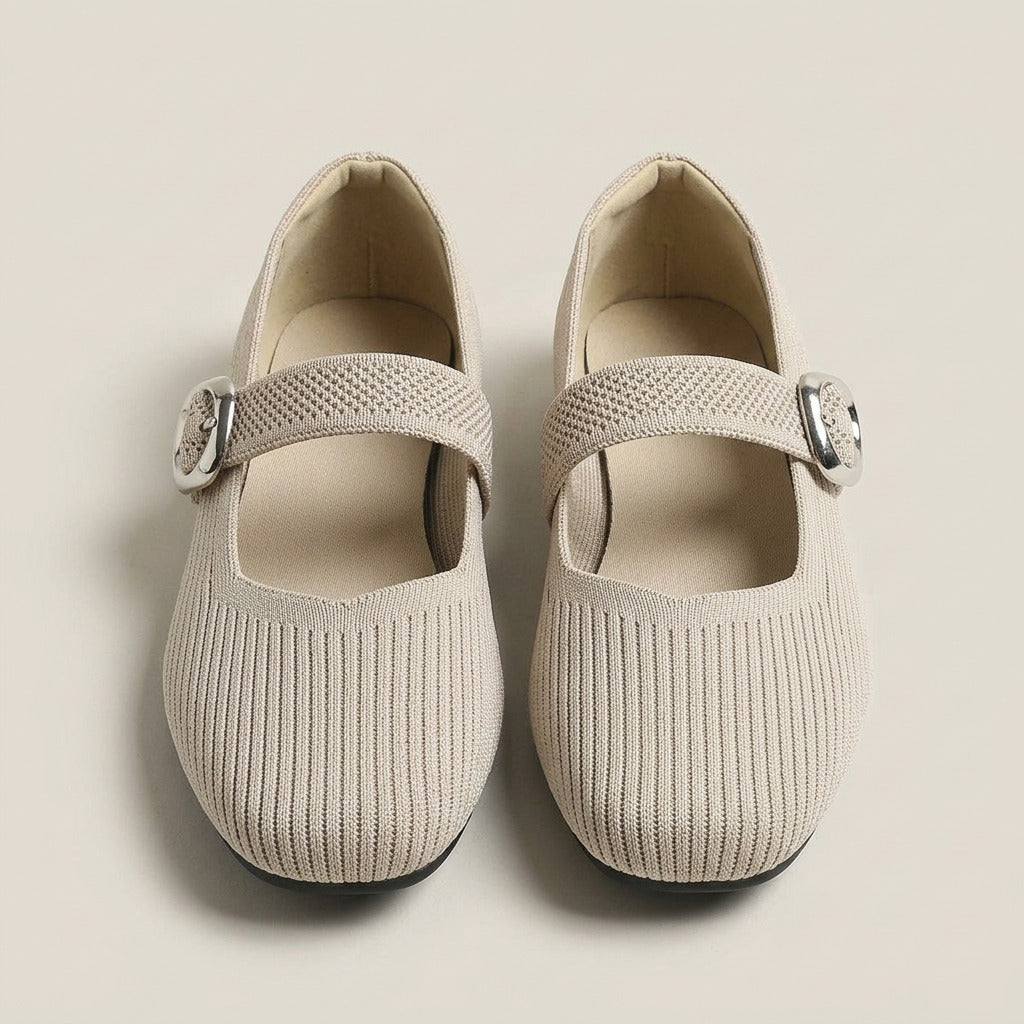 Celia knit Mary Jane flats, pair, view from above