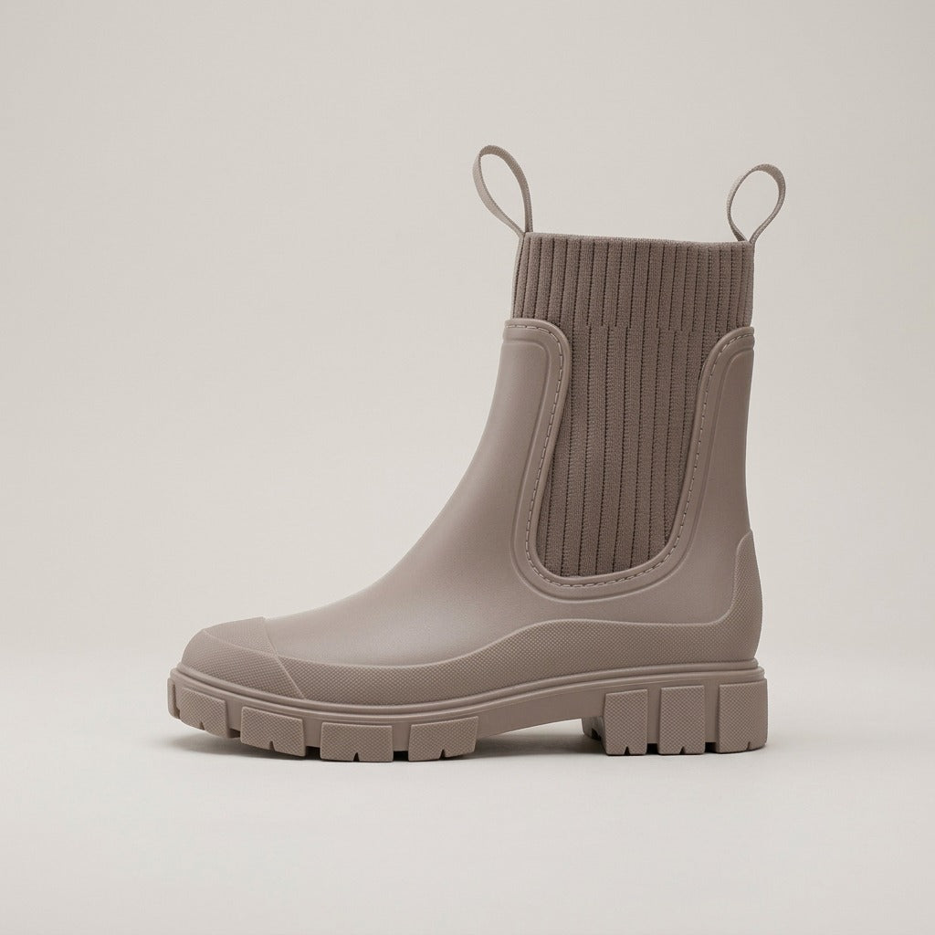 Clover taupe chelsea boot, side view