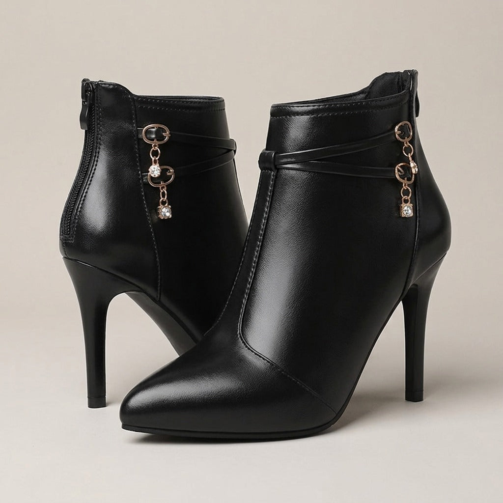 dana-pointed-toe-stiletto-ankle-boots-women-s-black-leather-look-crossed-strap-booties 1