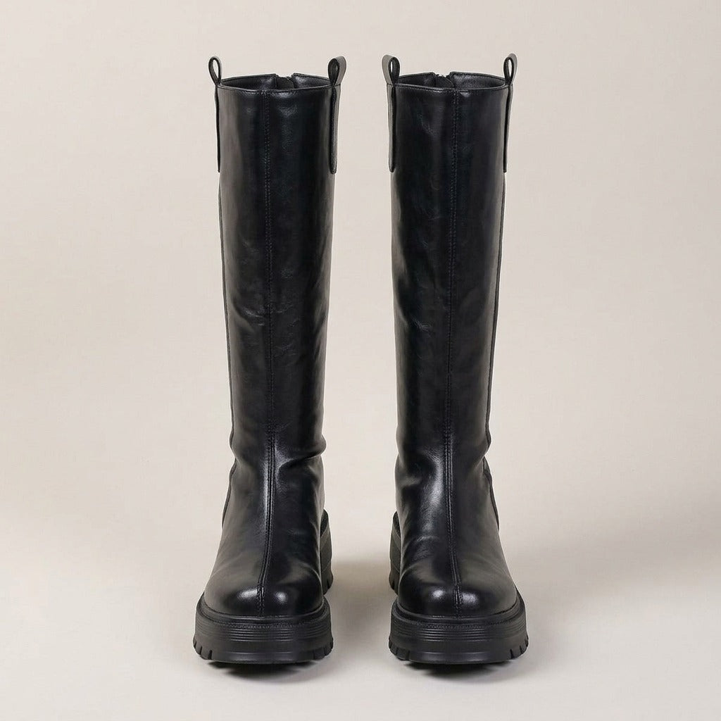 delphine-chunky-lug-sole-knee-high-boots-women-s-black-leather-look-pull-tab-platform-boots 3