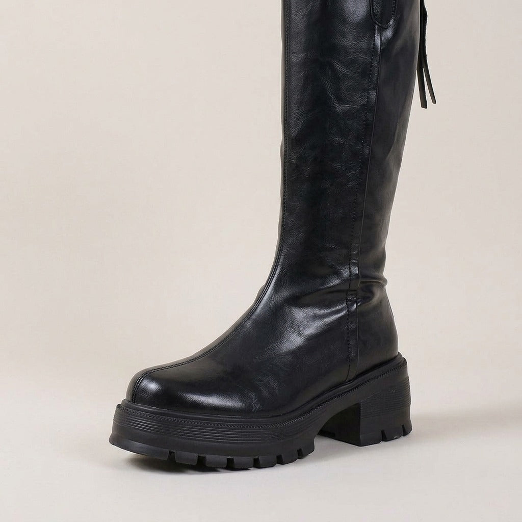 delphine-chunky-lug-sole-knee-high-boots-women-s-black-leather-look-pull-tab-platform-boots 4