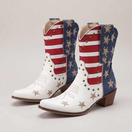 dixie-stars-and-stripes-studded-western-ankle-boots-women-s-red-white-and-blue-cowboy-boots 1