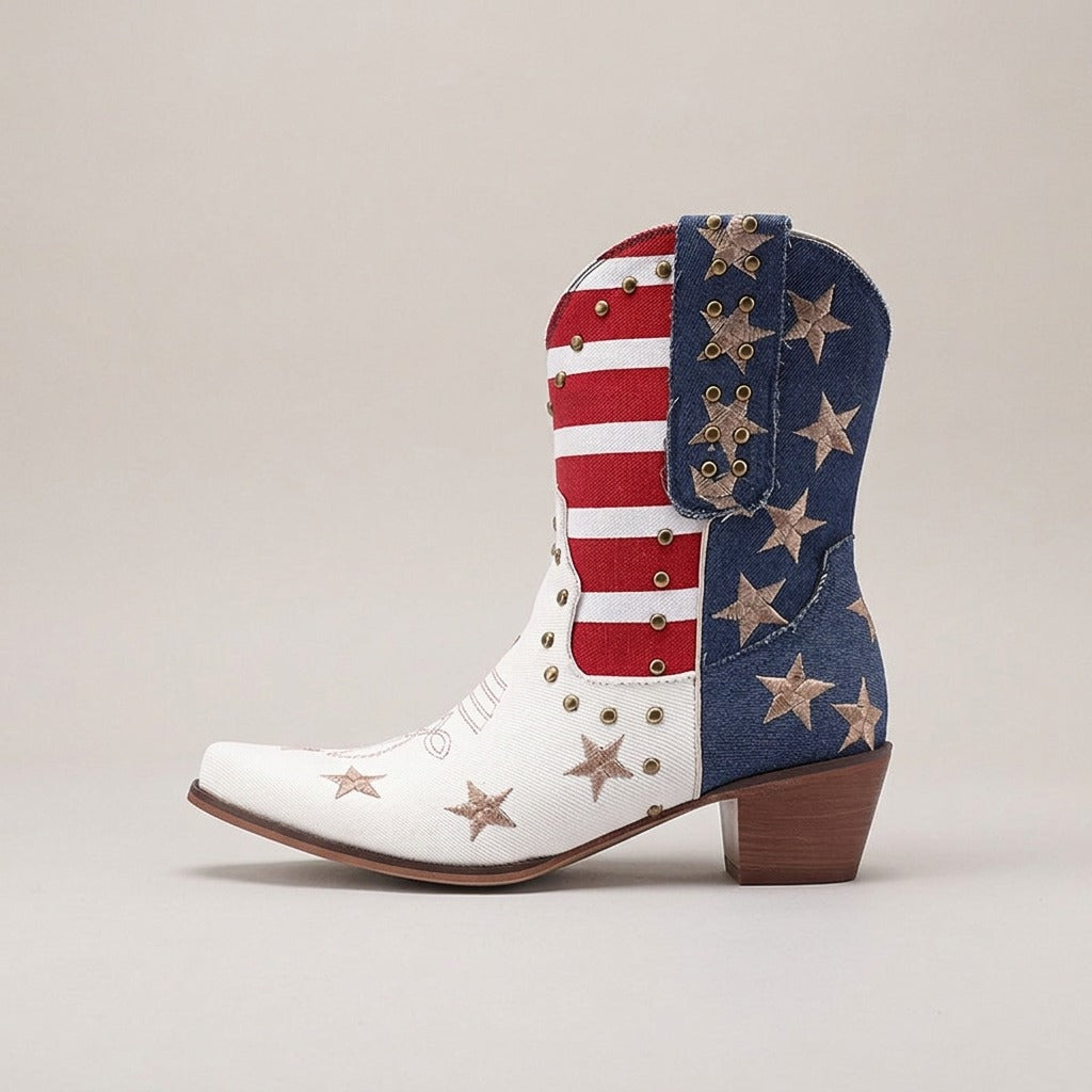dixie-stars-and-stripes-studded-western-ankle-boots-women-s-red-white-and-blue-cowboy-boots 2