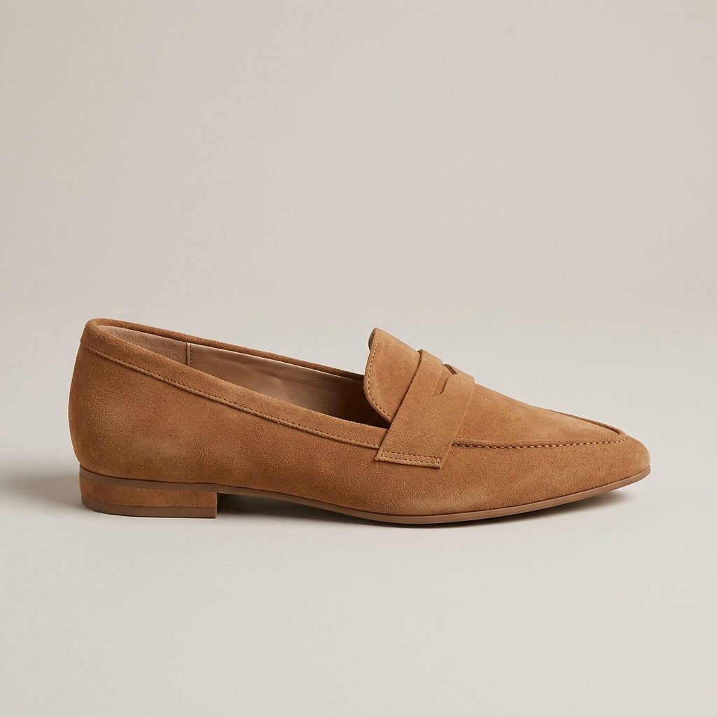 dora-pointed-toe-suede-look-penny-loafers-women-s-tan-low-heel-loafers 2