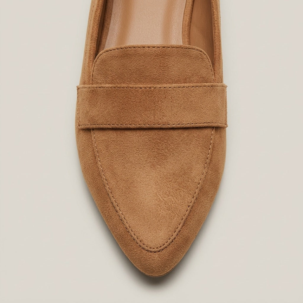 dora-pointed-toe-suede-look-penny-loafers-women-s-tan-low-heel-loafers 4