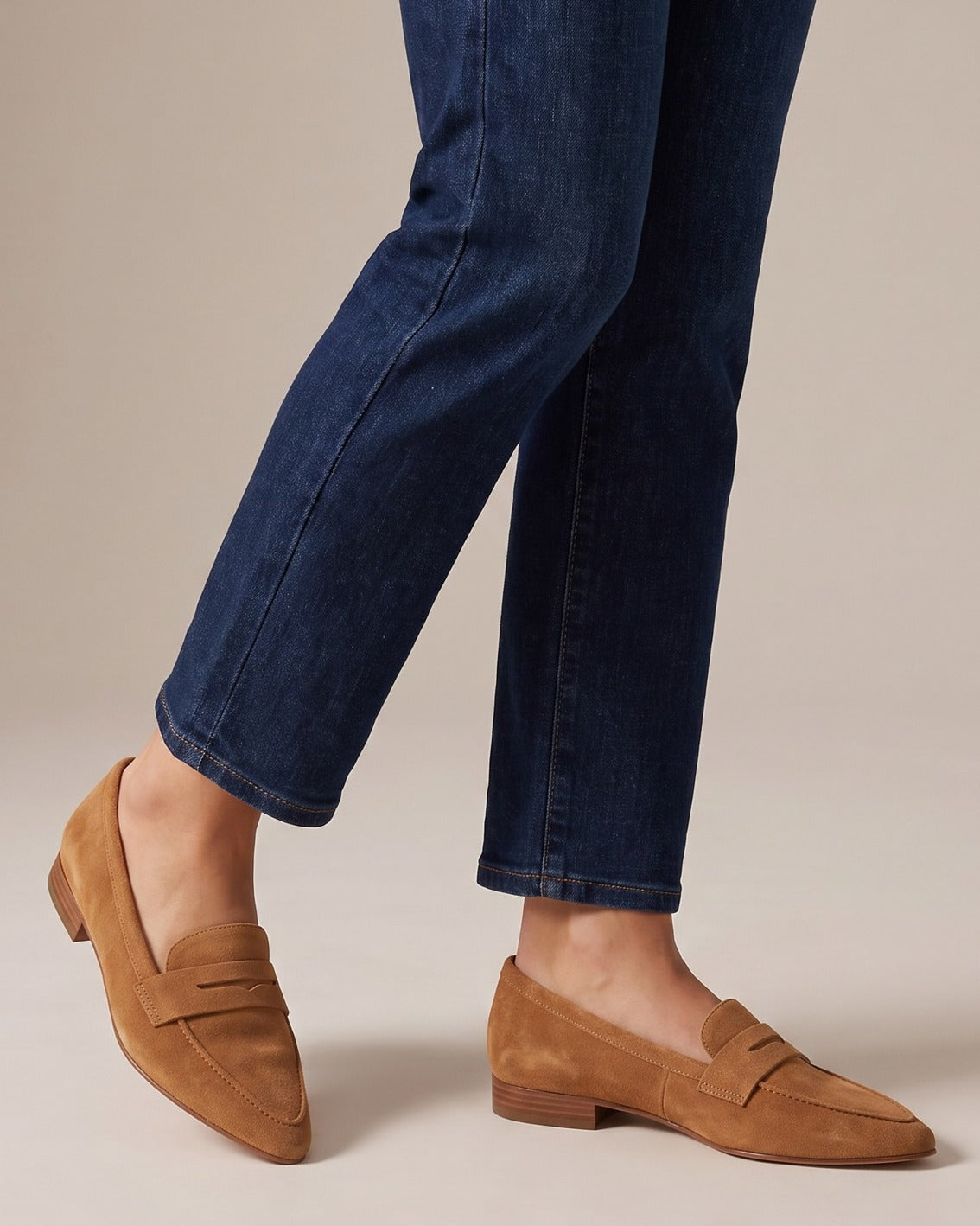 dora-pointed-toe-suede-look-penny-loafers-women-s-tan-low-heel-loafers 5