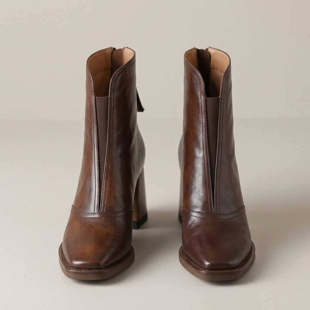 edda-square-toe-block-heel-ankle-boots-women-s-dark-brown-leather-look-v-notch-booties 3