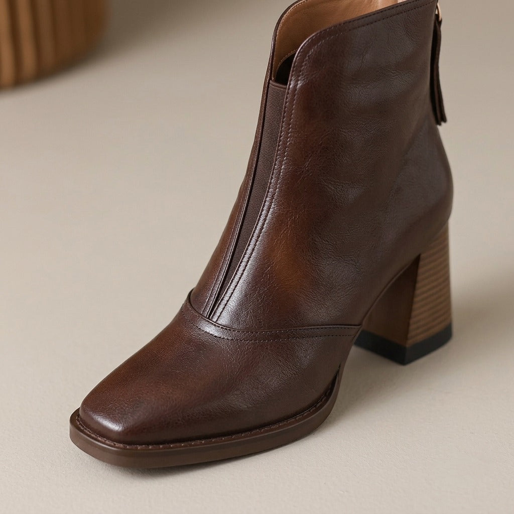 edda-square-toe-block-heel-ankle-boots-women-s-dark-brown-leather-look-v-notch-booties 4