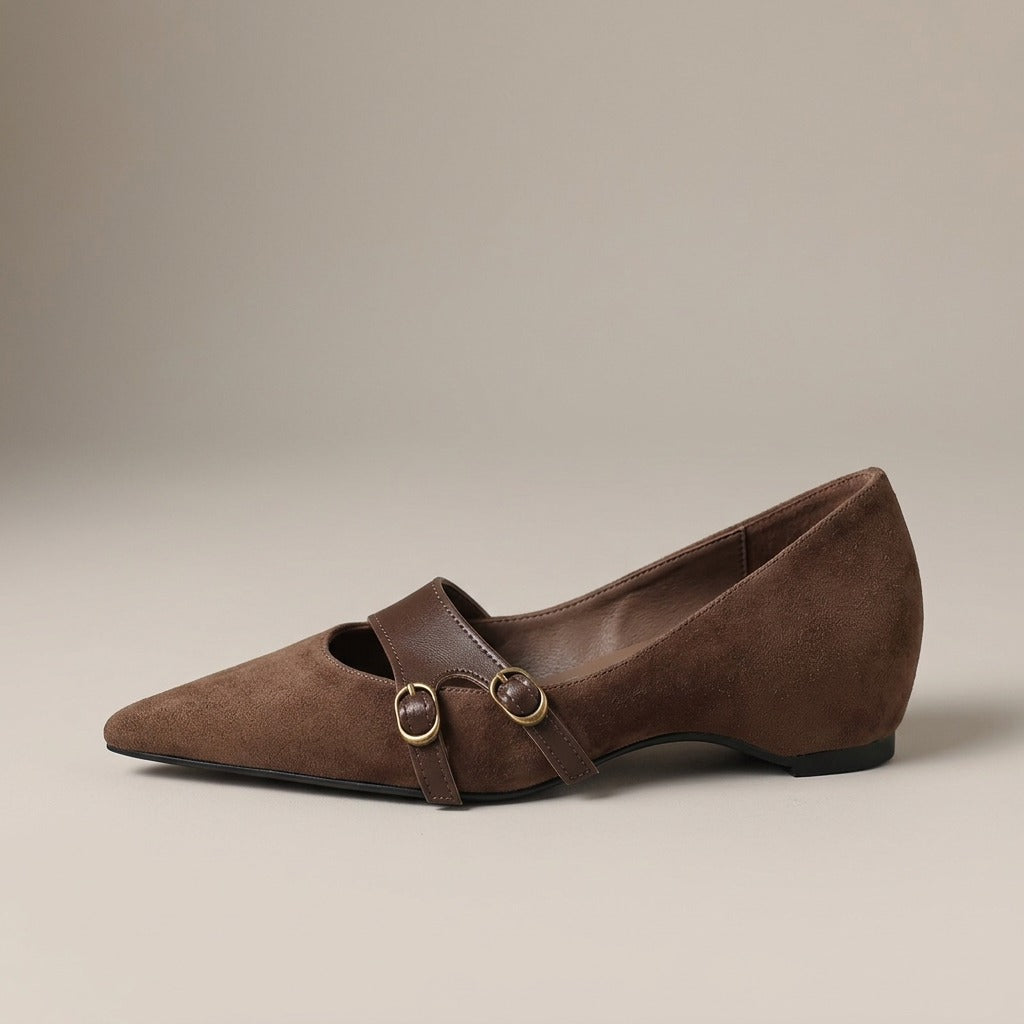 edith-pointed-toe-double-buckle-flats-women-s-brown-suede-look-slip-on-shoes 2