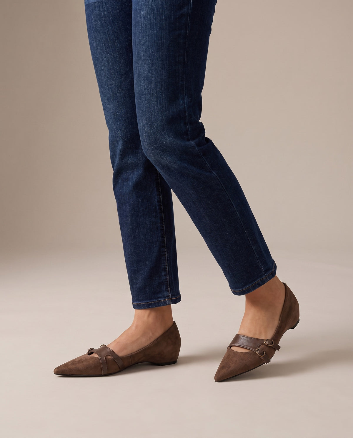 edith-pointed-toe-double-buckle-flats-women-s-brown-suede-look-slip-on-shoes 5