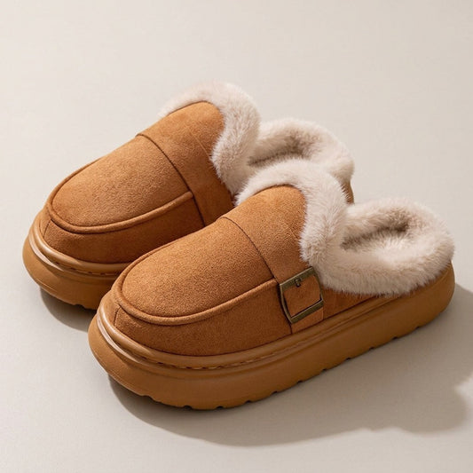 eliza-buckle-strap-faux-fur-clog-slippers-women-s-tan-platform-house-slippers 1
