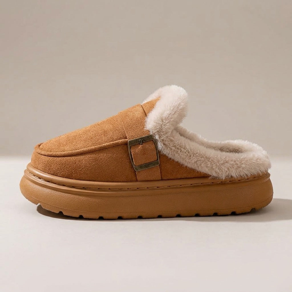 eliza-buckle-strap-faux-fur-clog-slippers-women-s-tan-platform-house-slippers 2