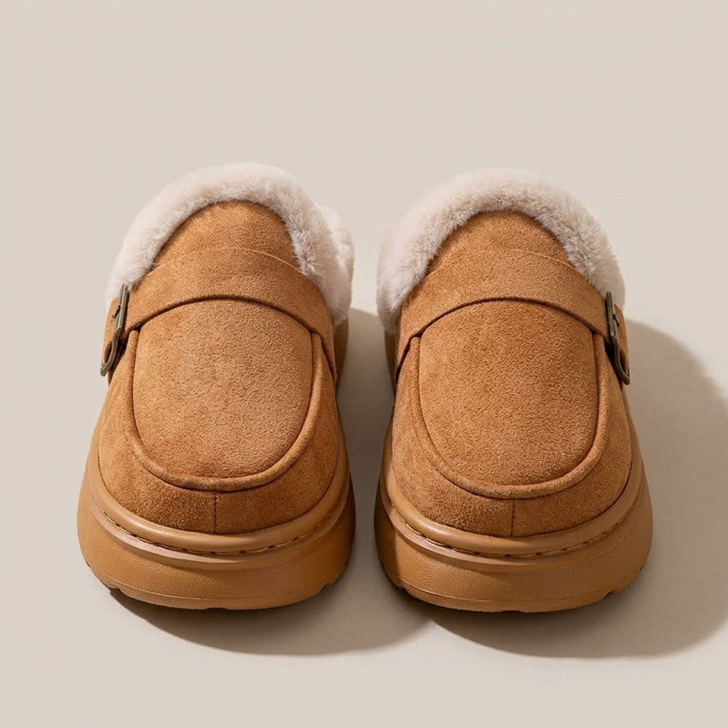 eliza-buckle-strap-faux-fur-clog-slippers-women-s-tan-platform-house-slippers 3