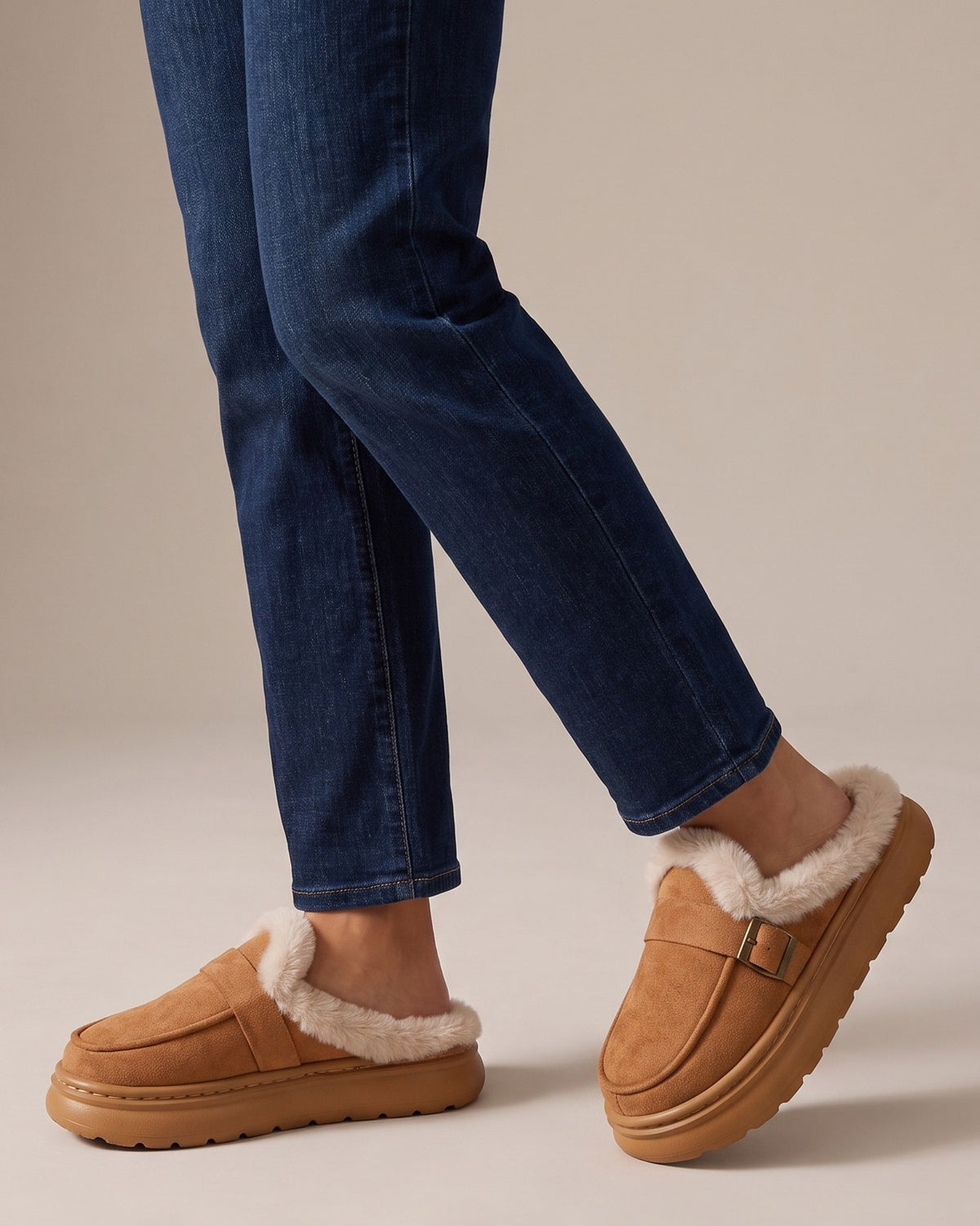 eliza-buckle-strap-faux-fur-clog-slippers-women-s-tan-platform-house-slippers 5
