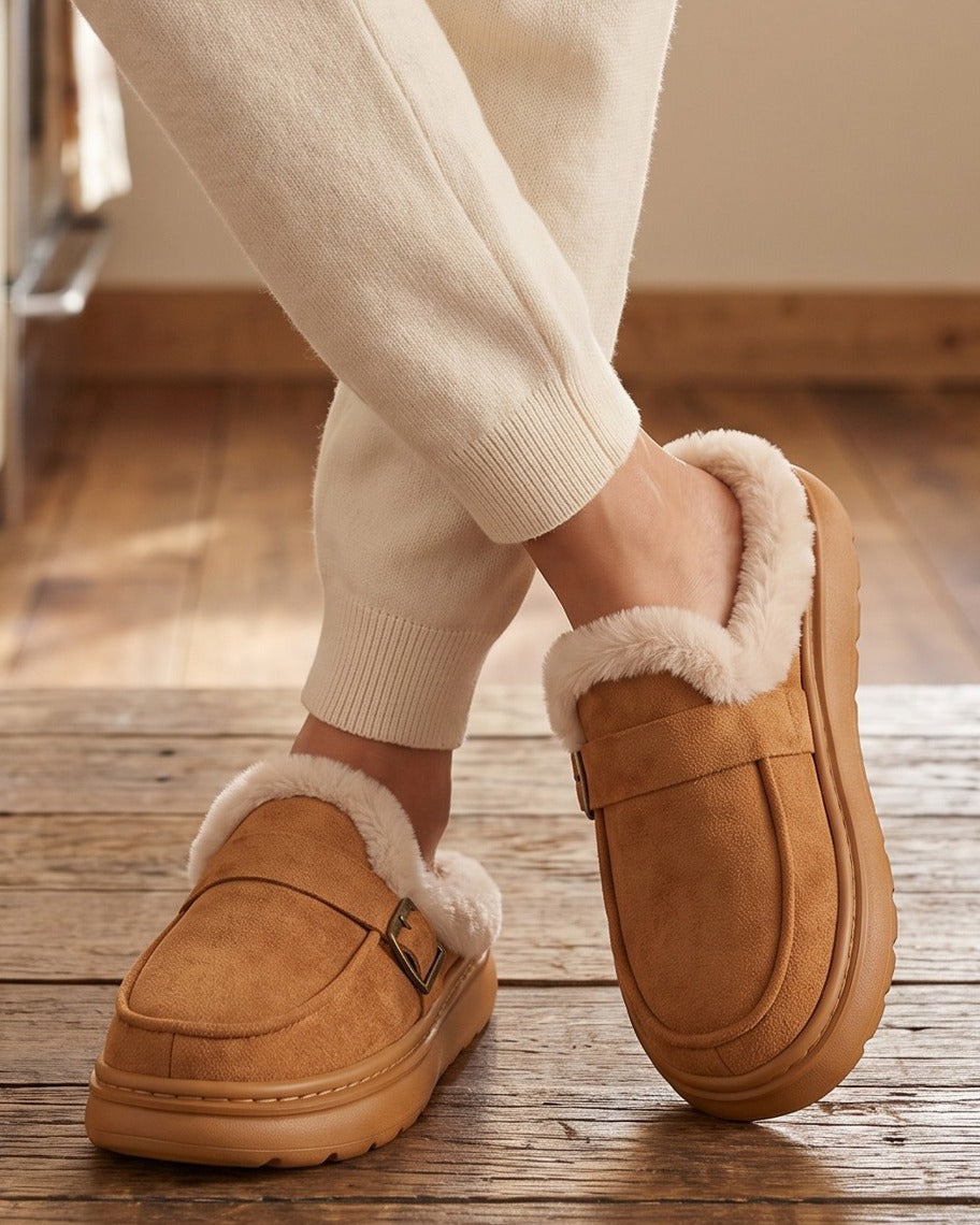eliza-buckle-strap-faux-fur-clog-slippers-women-s-tan-platform-house-slippers 6