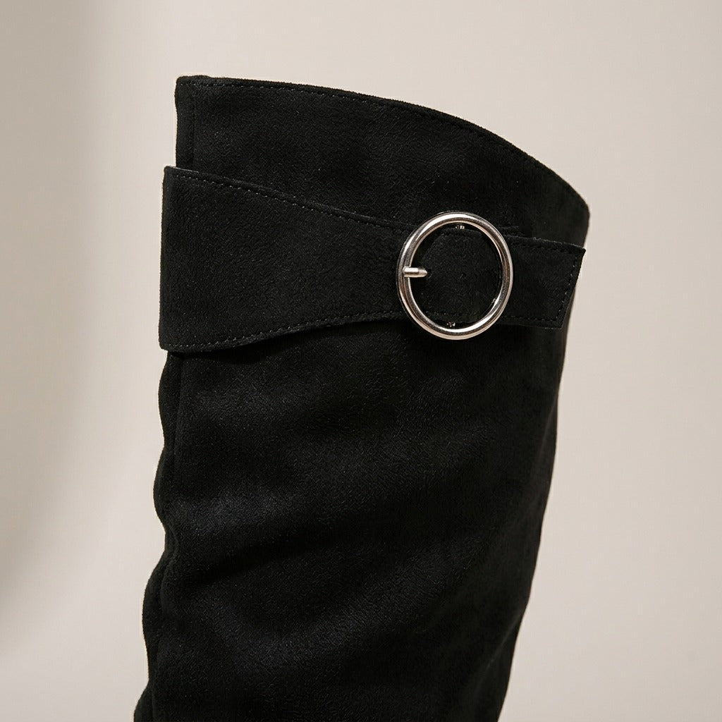 Close-up of the silver ring buckle at the top of the Esme boot