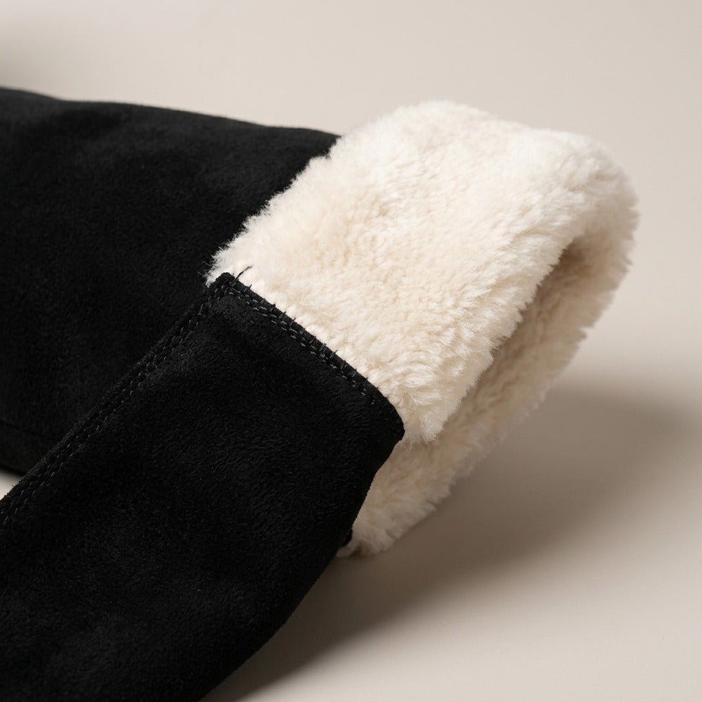 Close-up of the cream plush cuff on the Etta boot