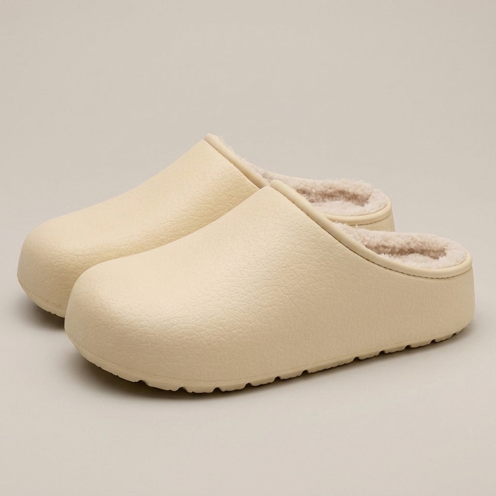 fawn-faux-fur-lined-clog-slippers-women-s-beige-closed-toe-house-slippers 1