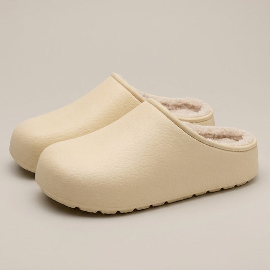 fawn-faux-fur-lined-clog-slippers-women-s-beige-closed-toe-house-slippers 1