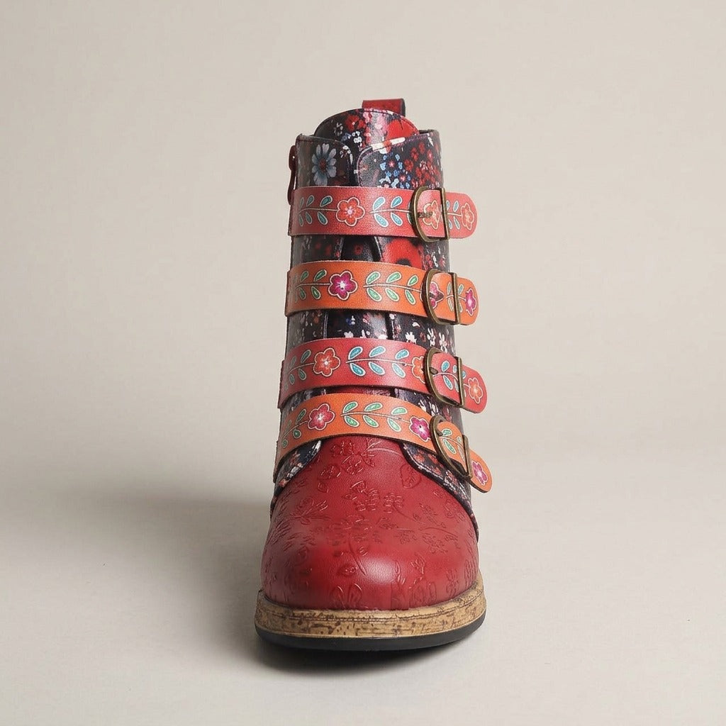 flavia-vintage-floral-print-buckle-ankle-boots-women-s-red-leather-look-boho-booties 3