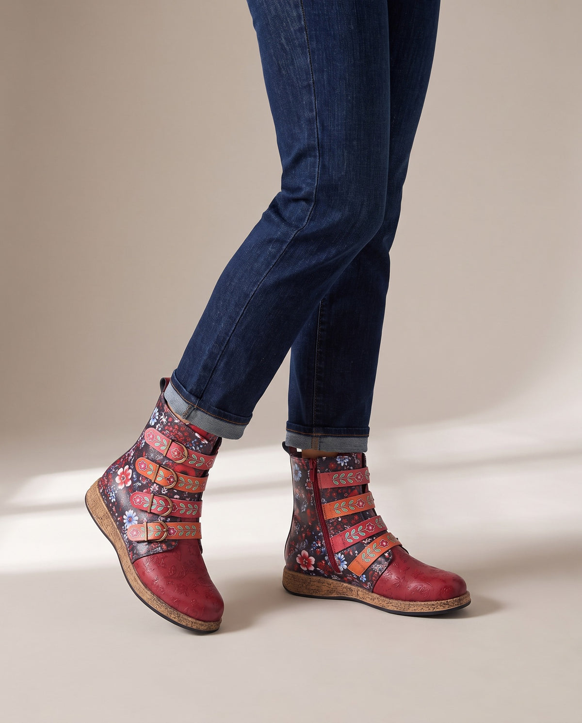 flavia-vintage-floral-print-buckle-ankle-boots-women-s-red-leather-look-boho-booties 5