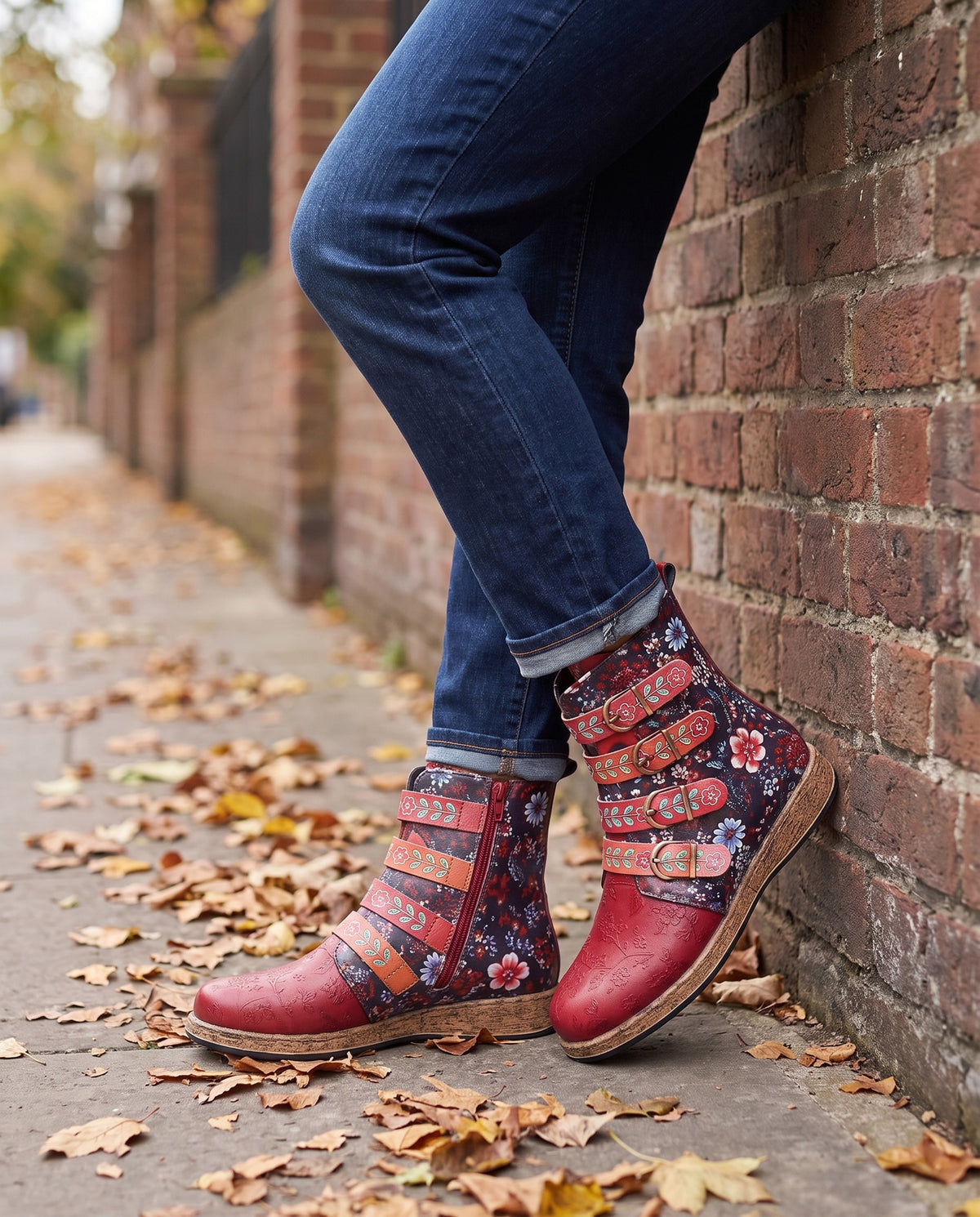 flavia-vintage-floral-print-buckle-ankle-boots-women-s-red-leather-look-boho-booties 6